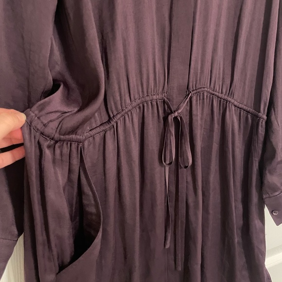Vince Eggplant Purple Long Sleeve Satin Tie Waist Dress - Picture 3 of 7